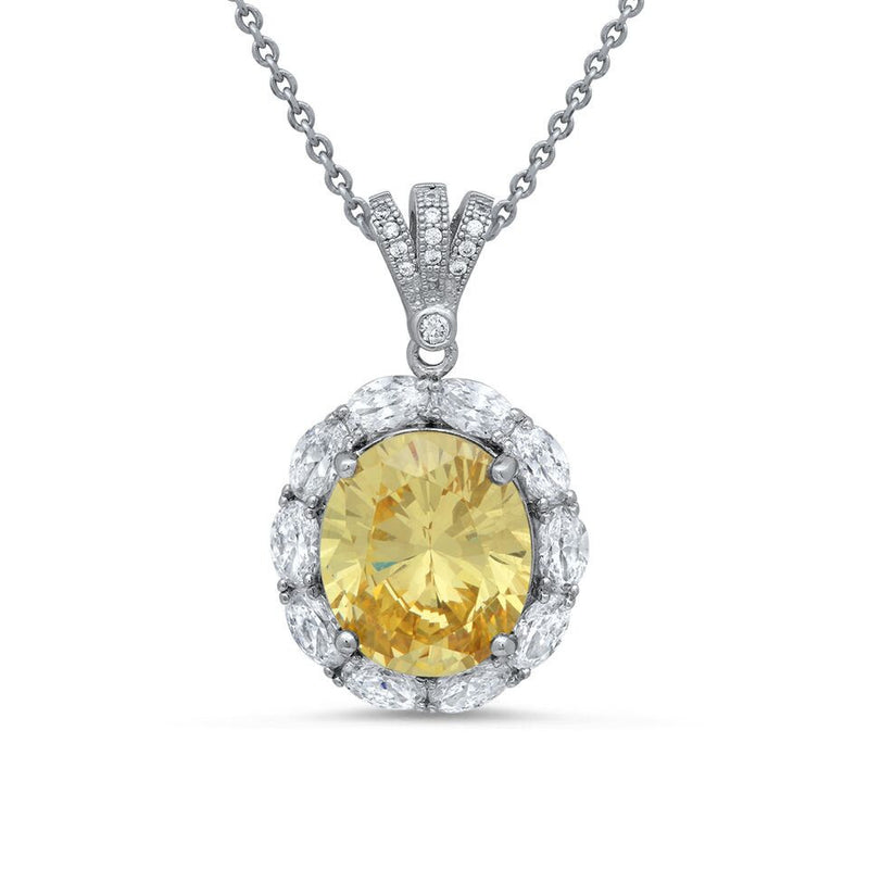 Yellow Stone and Oval Cut White Gold and Diamond Pendant