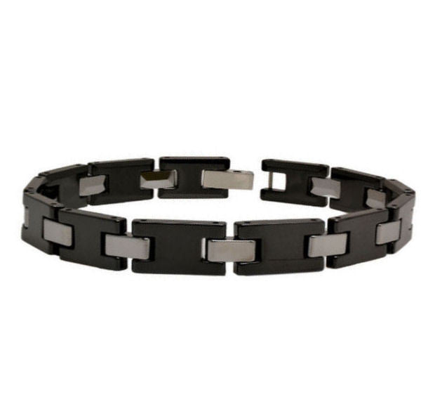 Black Ceramic and Tungsten Carbide Magnetic Ion Men's Bracelet