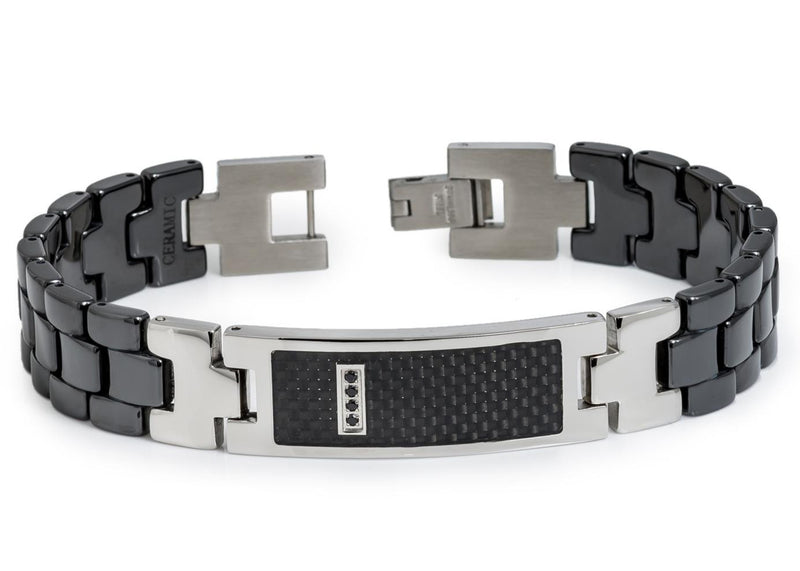 Black Cubic Zirconia Ceramic Bracelet with Black Carbon Fiber Inlay