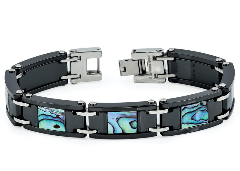 High Polished Black Ceramic Bracelet with Abalone Inlay