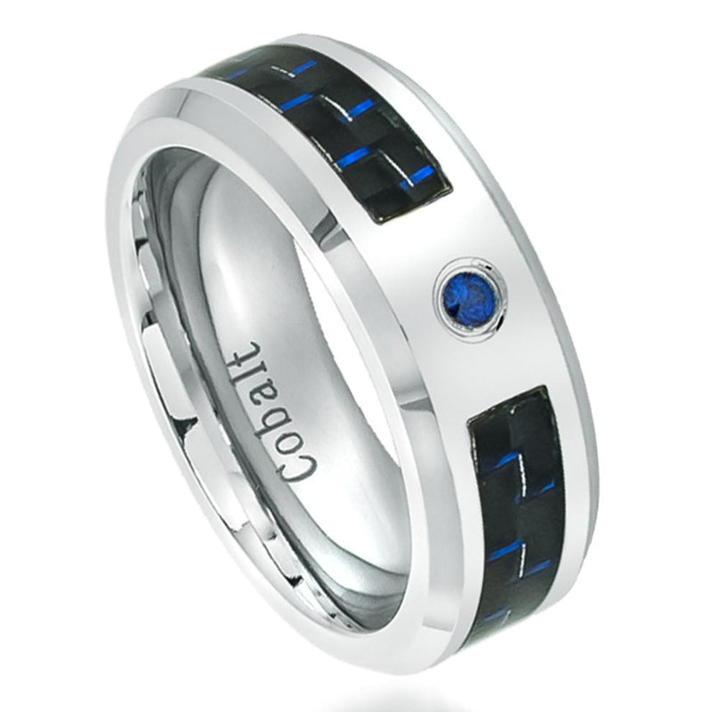 Blue Sapphire with Black Carbon Fiber Inlay Cobalt Wedding Ring