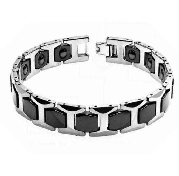 Two Tone Tungsten Carbide Bracelet with Magnetic Ion Links
