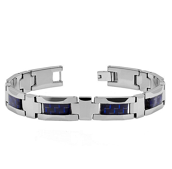 Blue and Black Carbon Fiber Inlay Tungsten Bracelet