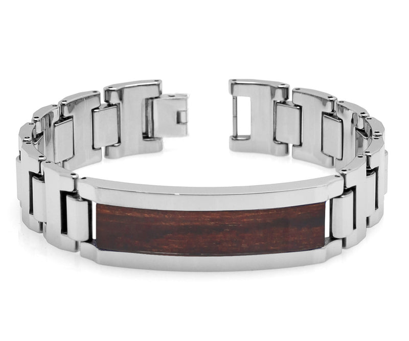 Heavy Designed Tungsten Bracelet with Santos Rosewood Inlay
