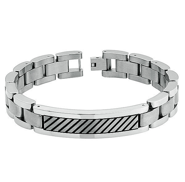 High Polished Diagonal Black Striped Titanium Bracelet