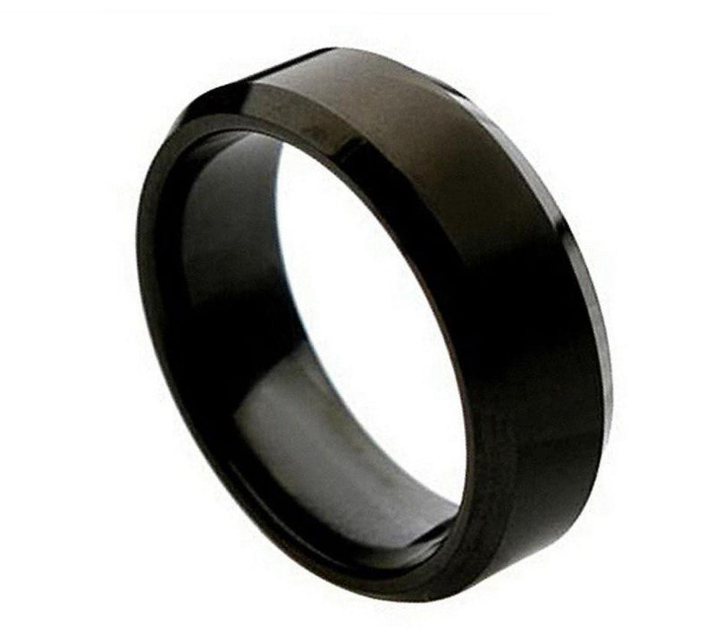 8mm Black Enamel Plated Titanium Ring with Brushed Center Beveled Edge