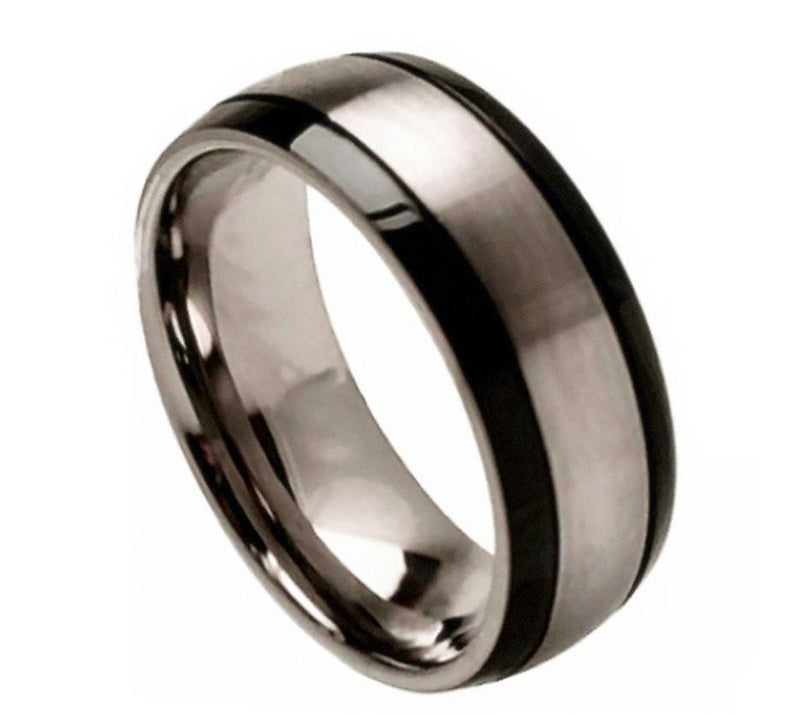 Black Grooved Sides with Brushed Center Titanium Ring